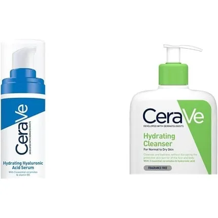 Cera  Ve Hydrating Hyaluronic Acid Serum 30ml and Hydrating Cleanser 236ml for all skin types with 3 essential ceramides