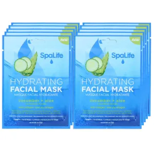 SpaLife Hydrating, Purifying, Anti-Aging, Detoxifying and Soothing Korean Facial Masks with Cucumber and Aloe, 10 Pack